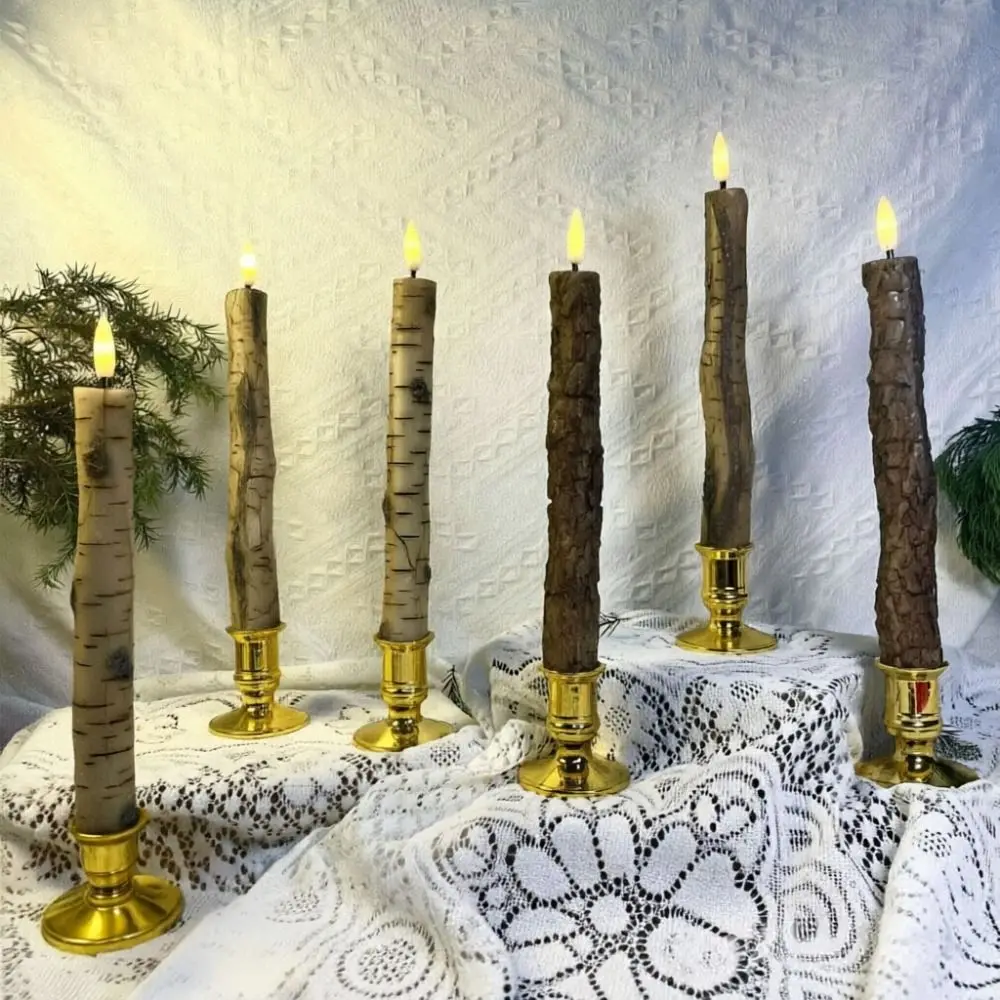 Soft Light LED Flameless Candles Flame Simulation Birch Wood Texture Electronic Candles LED Light Flameless Design