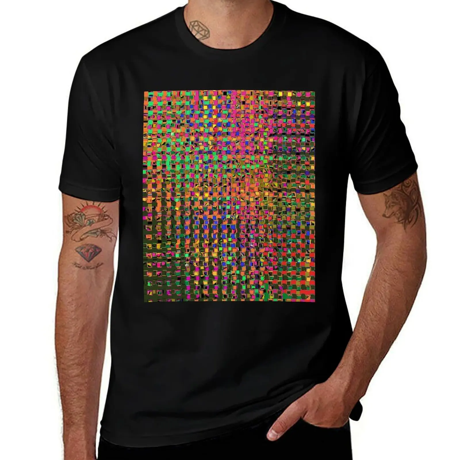 Multi Squares and Stripes T-Shirt Work Basic Short Sleeve Top T-Shirt
