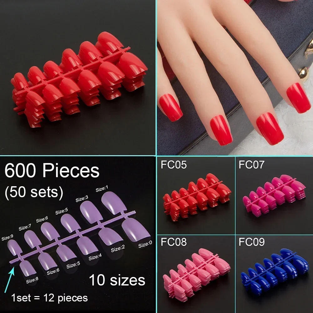 50 Sets 600 Pieces Square Shape False Nail In 20 Different Colors Fake Nail Tips DIY Stick Fake Nails Press On Nails Art Designs