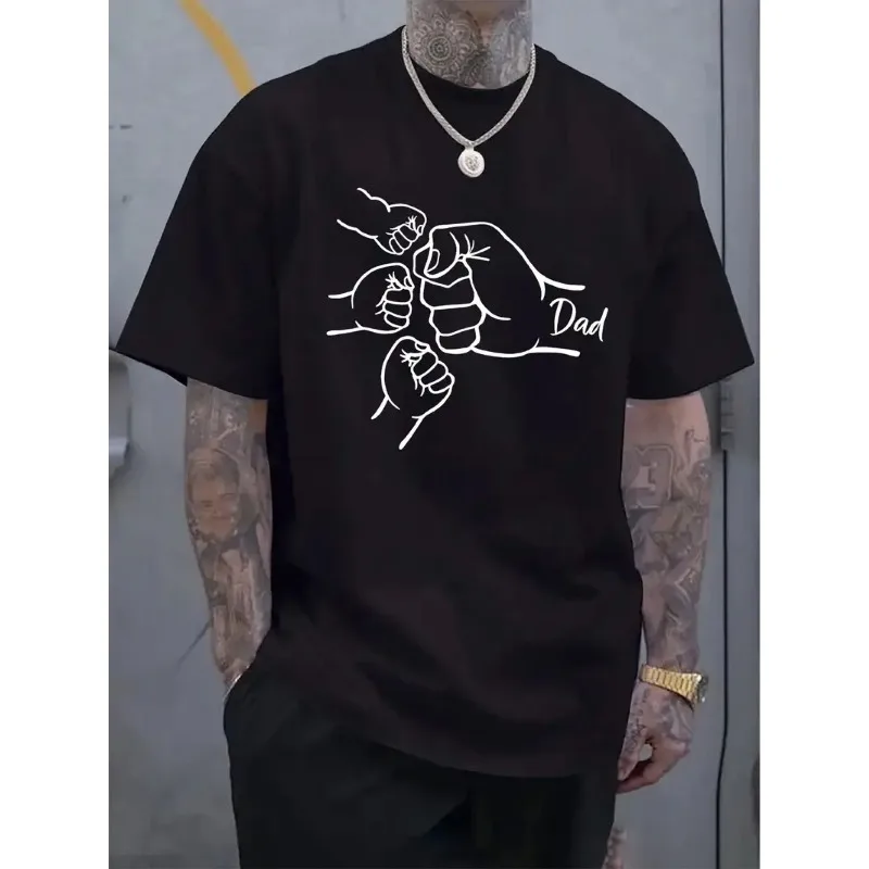 Men's minimalist dad print T-shirt with domineering boxing and strength patterns suitable for gym and daily wear