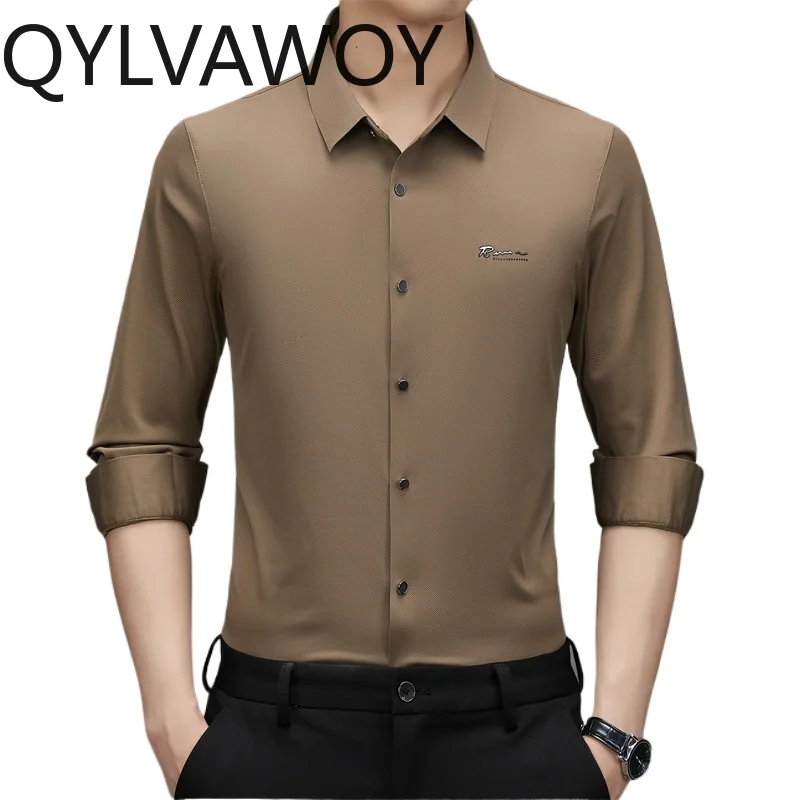 QYLVAWOY Shirts for Men 2024 Spring Autumn Clothes Mens Shirts Business Casual Top Black Shirt Underwear Camisas De Hombre