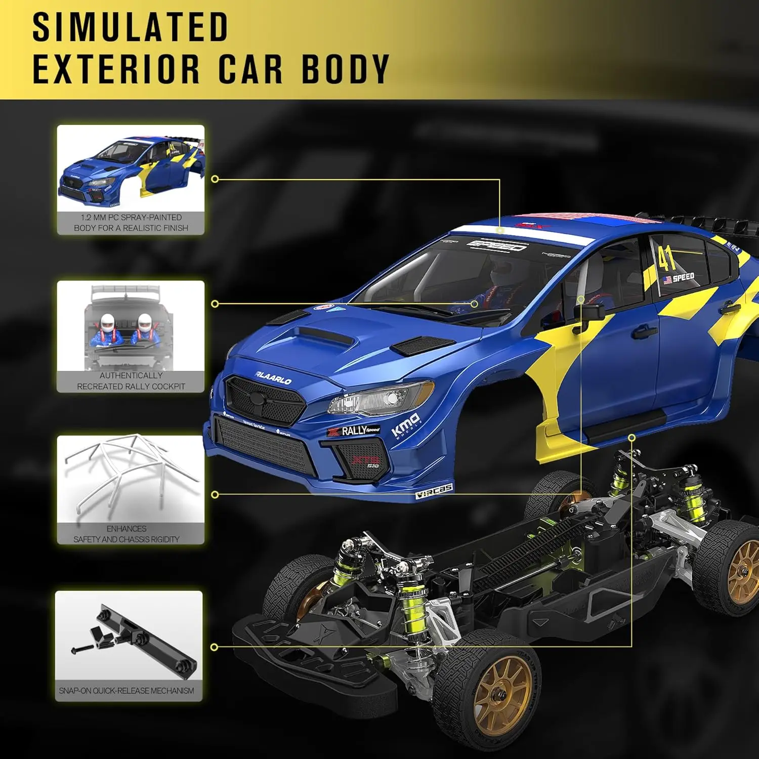 1/10 Scale Brushless RC Car, Ready-to-Run, Over 40 MPH, Four-Wheel Drive, Carbon Fiber, for Ages 14 and Up - 3652-3300KV Brushless Motor, Gyro, Waterproof, 80A ESC, 3S LiPo, 11KG High-Torque Servo, 1.2MM PC Body Shell, Metal Chassis