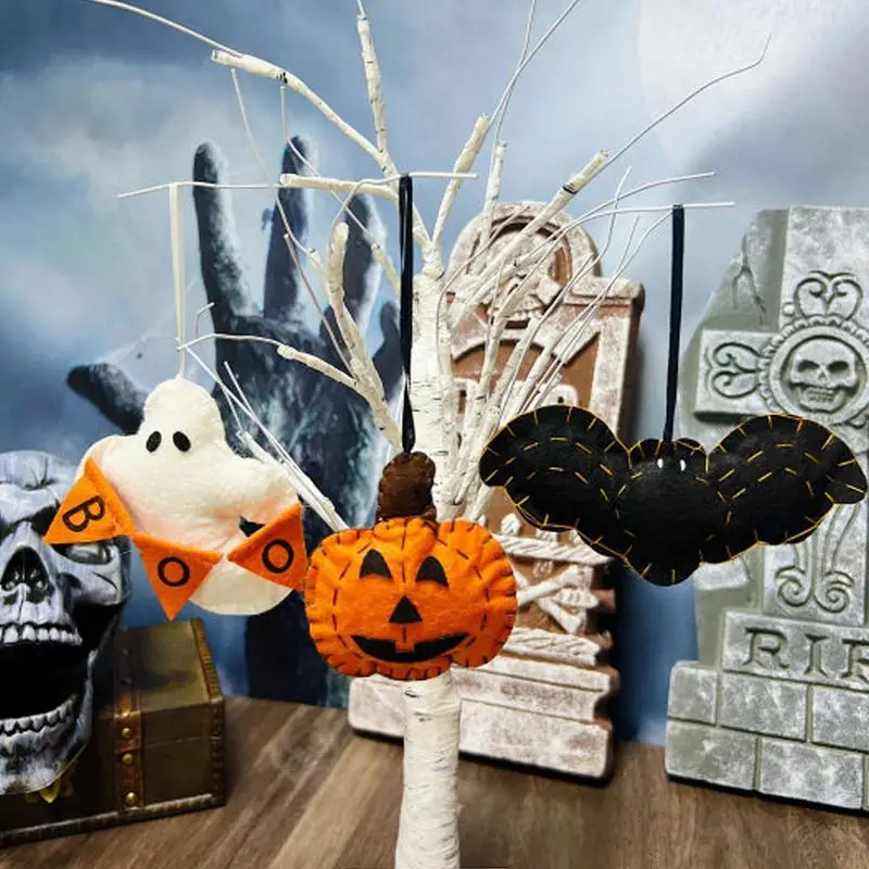 Halloween Hung Pumpkin Ornaments Plush Halloween Ghost Ornament Halloween Pumpkin Ghost Bat Tree Ornament For Porch Tree Balcony