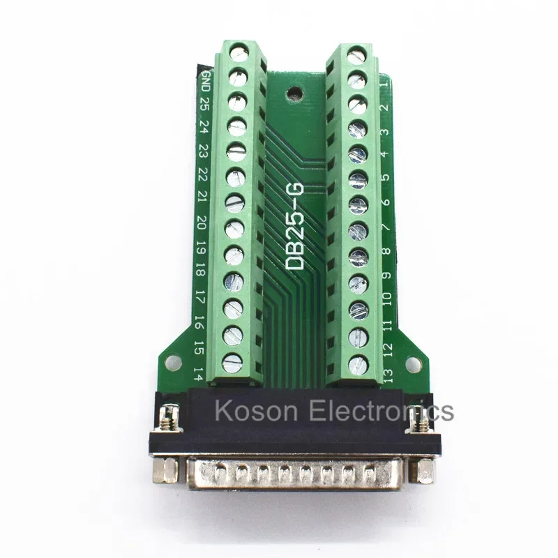 DB25 D-SUB Male 25Pin Plug Breakout PCB Board 2 Row Terminals Connectors