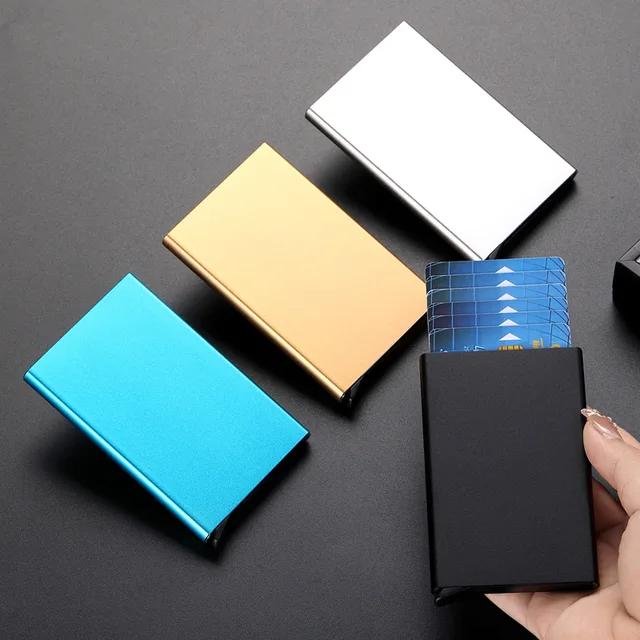 Etui na karty kredytowe Rfid ID Inteligentny, minimalistyczny aluminiowy metalowy portfel Cienkie, wyskakujące portfele na karty dla mężczyzn Etui na karty kredytowe