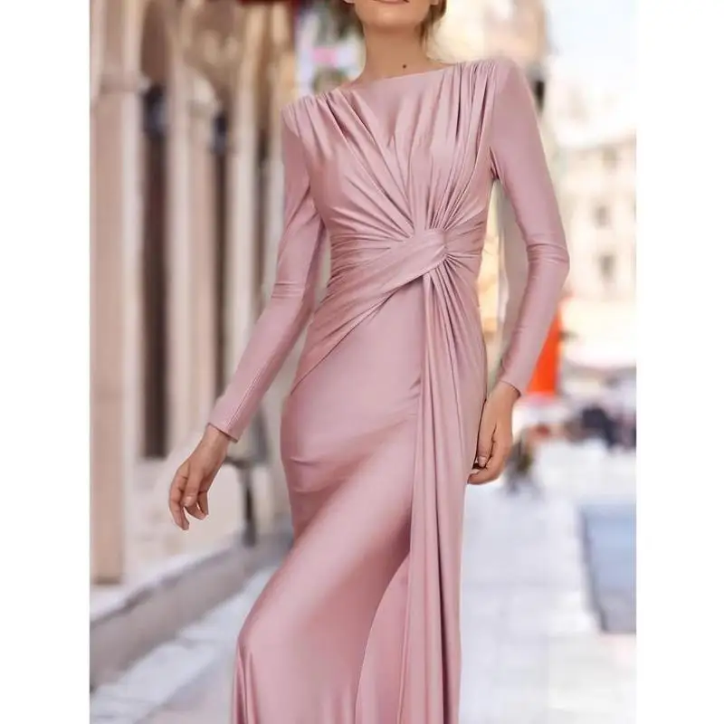 엘리 뉴 크로스보더 패션 액세서리 플리츠 라이트 핑크 웨딩 클린핏 H 버전 미들라이프 티쿼터 슬리브 린넨...