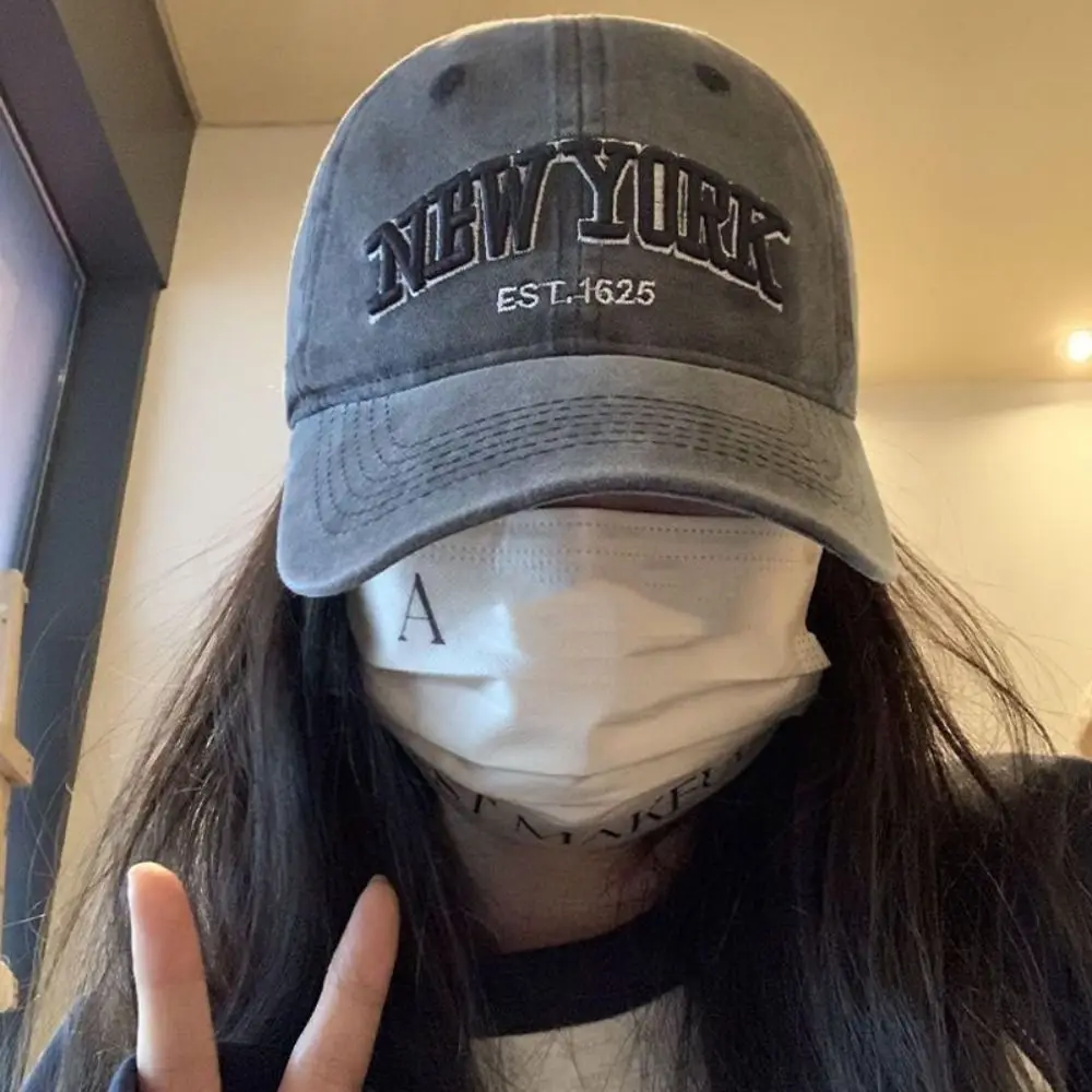 

Cotton New York Baseball Cap Adjustable Washable Sport Duck Tongue Cap Letters Anti-UV Letter Embroidery Sun Hats Riding Running