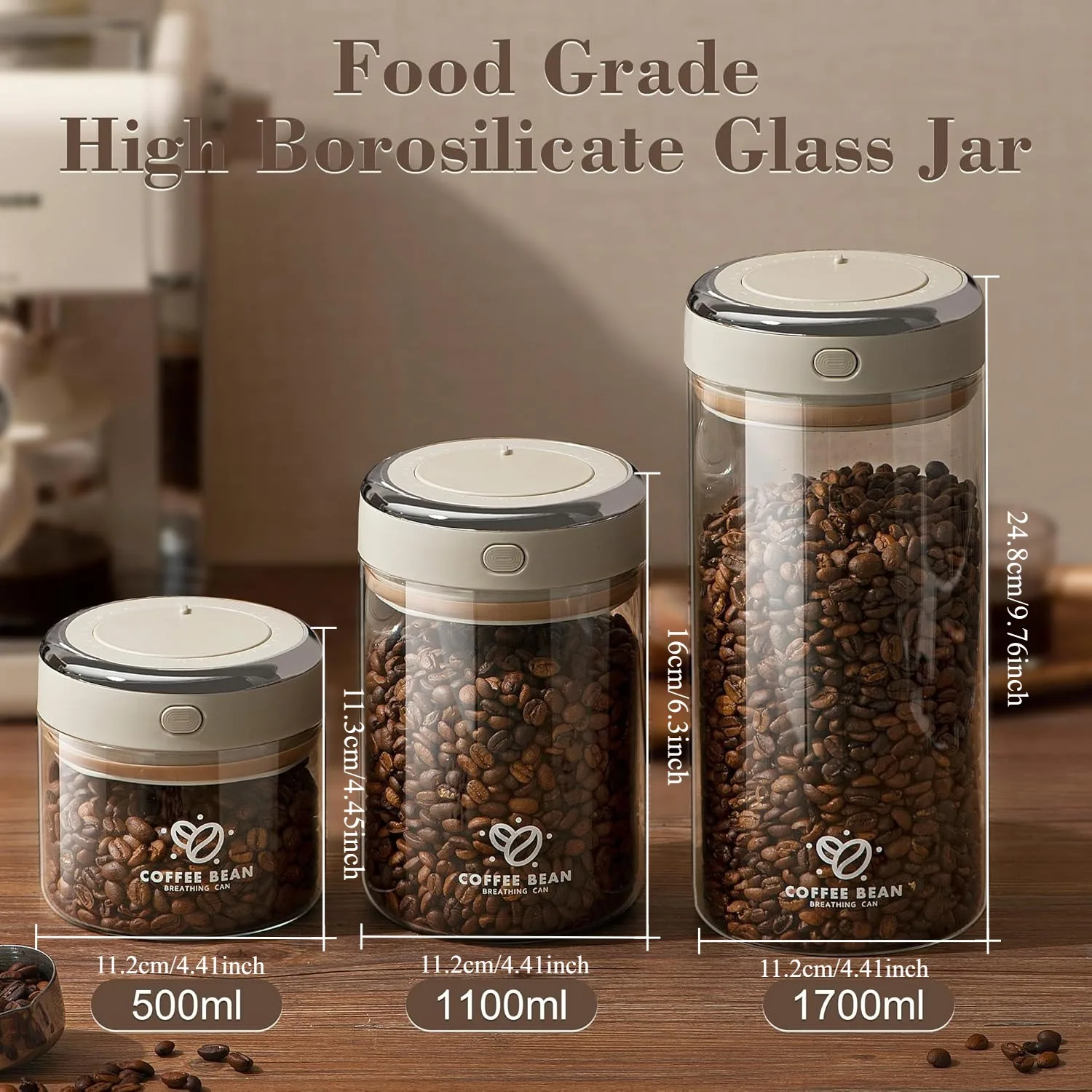 500/1100/1700ML Vakuum-Lebensmittelbehälter für Kaffeebohnen mit Datumsanzeige und Ventil, Aufbewahrungsbehälter für Getreide, Snacks und Tee