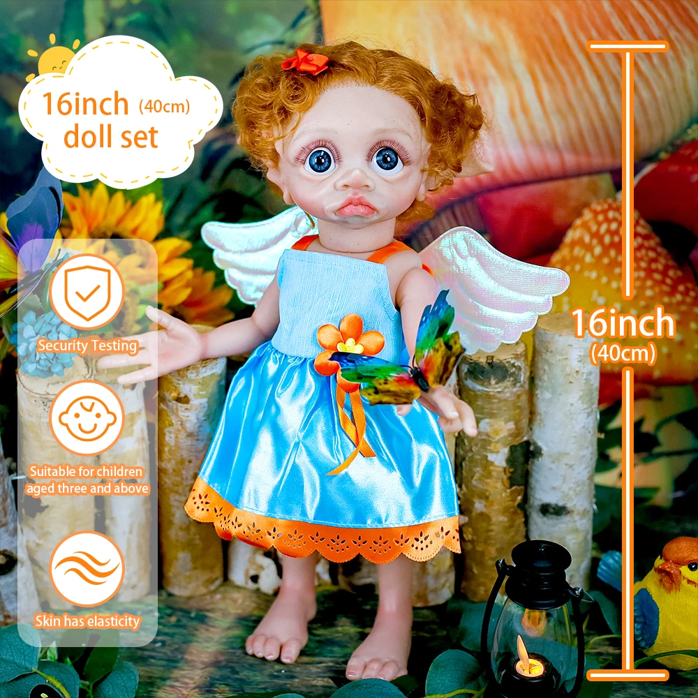 

40CM Full Body Vinyl Silicone Reborn Doll Cute Big Eye Tinky Fairy Doll Elf Lifelike Soft Touch Collectible Limited Edition Doll