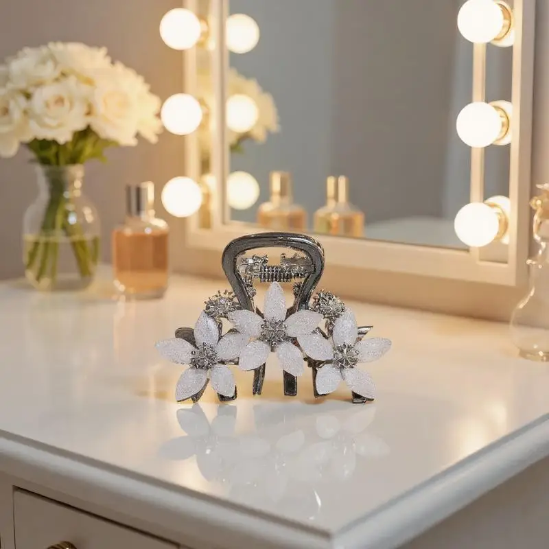 

Modish Rhinestone Flower Hair Claw; Exquisite Tiny Shark Clips Hairpin for Girls; Simplified Trendy Hair Accessories