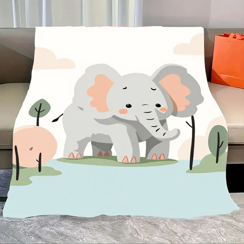 

1pc Flannel Blanket Cute Elephant Blanket with Pastel Forest Scene for Kids Room Decor