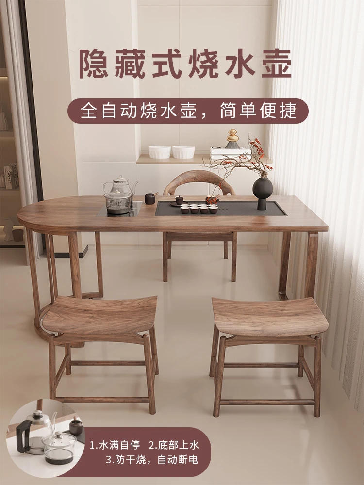 New Chinese style solid wood tea table and chair combination office wall table, small unit balcony, small tea brewing table