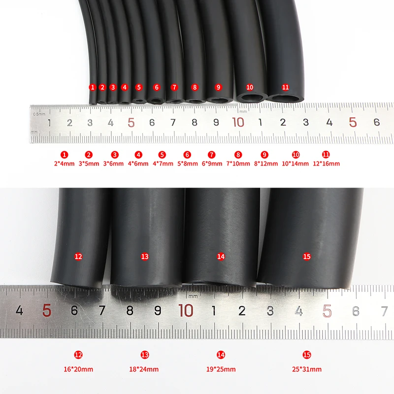 FKM Viton Tube ID 2 3 4 5 6 7 8 10 12 14 16 18 19 25mm Oil Resistant High Temperature Acid Alkali Corrosion Fluorine Rubber Hose