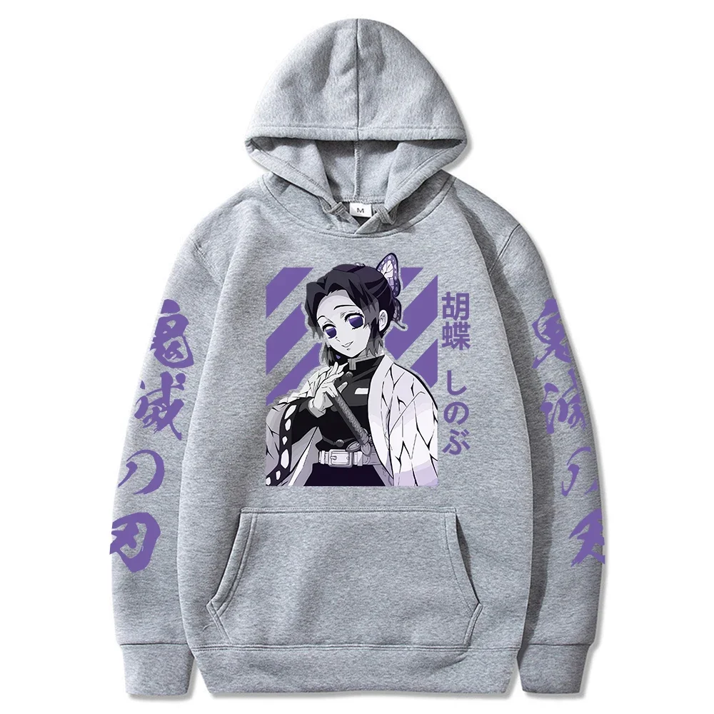 Demon Slayer Shinobu Kochou Graphic Hoodies Kimetsu No Yaiba Anime Hoodie Spring Warm Pullover Sweatshirts Harajuku Loose Tops