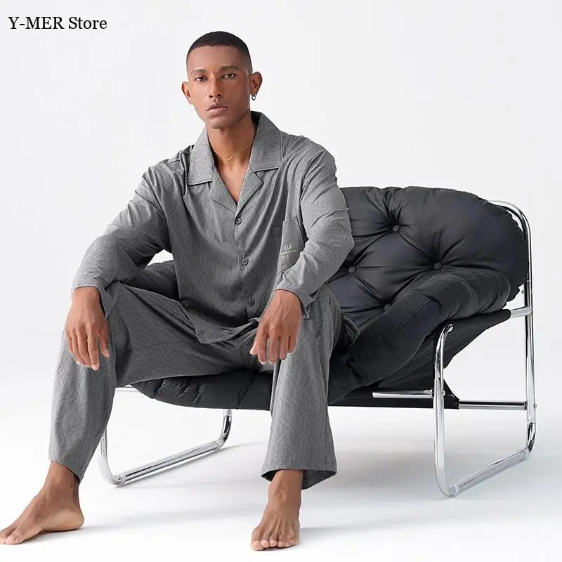 Soft Modal Cotton Pajamas Male Loose Sleepwear 2Pcs Pijamas De Hombre Loungewear Men Soft Shirt Pants Nightwear Oversize