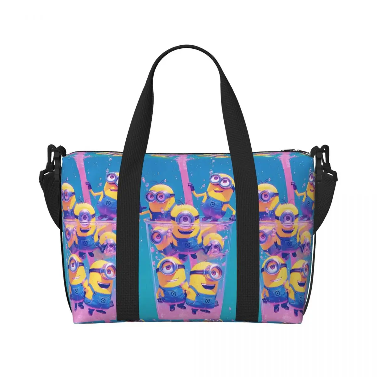 

Custom M-Miniones Beach Tote Bag Women Kawaii Doll Funny Pattern Big Compartment Beach Gym Travel Bags