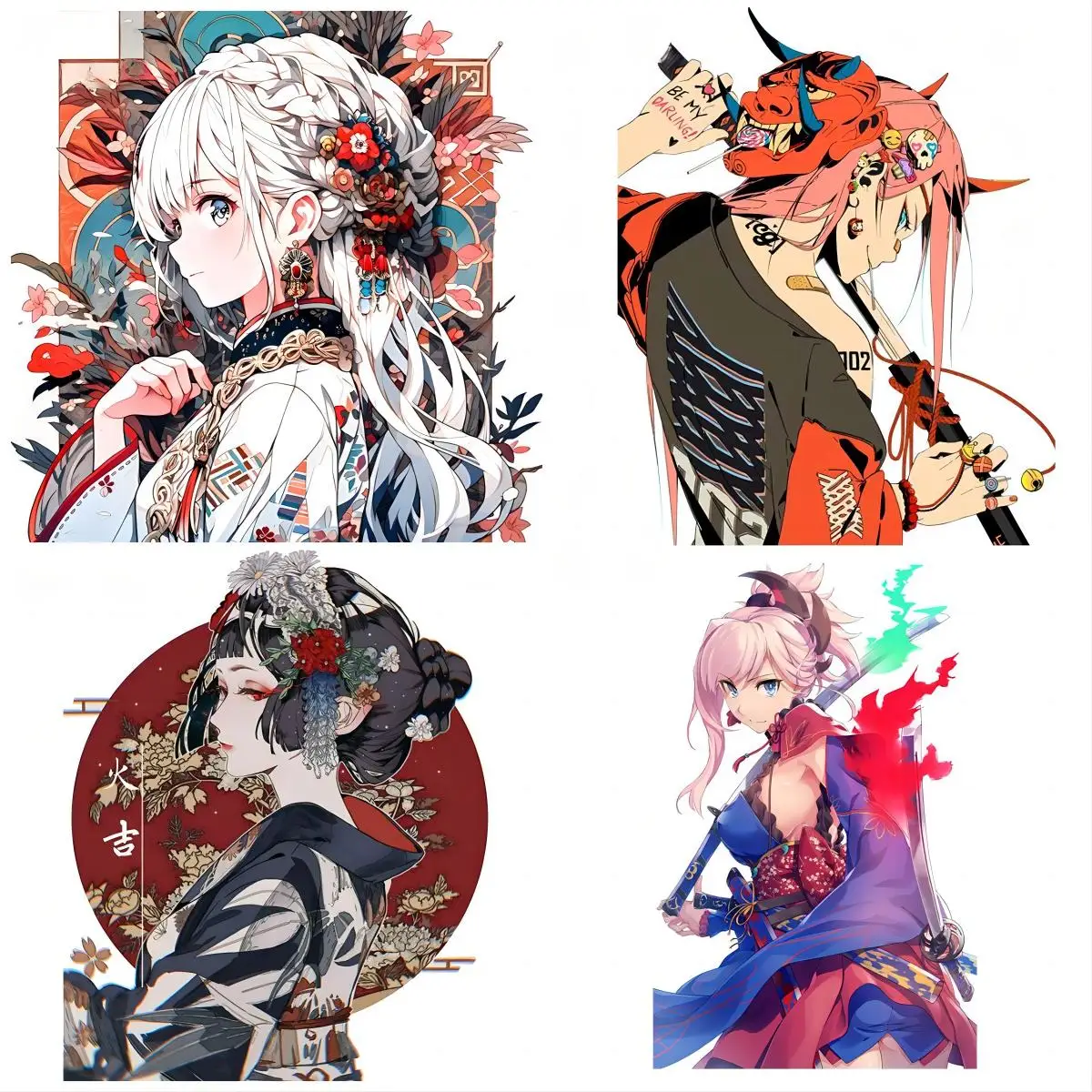 

Japanese Sword Girl Back View Motorcycle Cartoon Laptop Sticker Windows Windshield Decals Car Decor