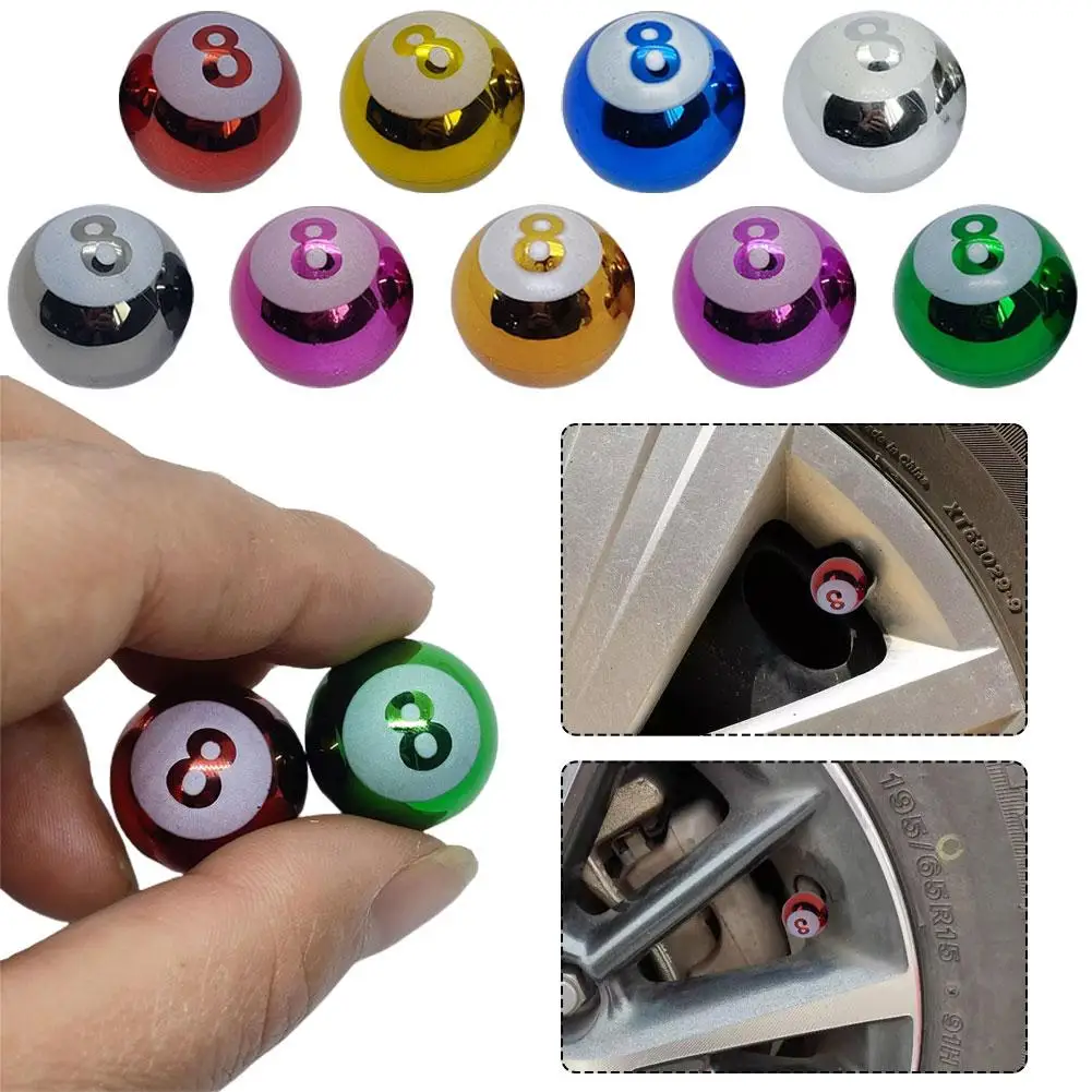 4pcs Car Wheel Tire Valve Core Cap Creative Billiards Wheel SUV Truck Car Dust Cover Accessories Bike Motorcycle 8 C7O2