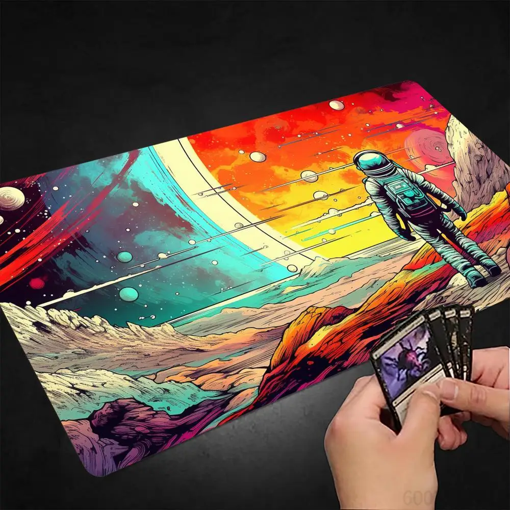Magnificent Universe and Astronauts MTG Playmat Magic Card Mat Stitched Edge Non-Slip Tabletop Playmat Board Game Mat for TCG