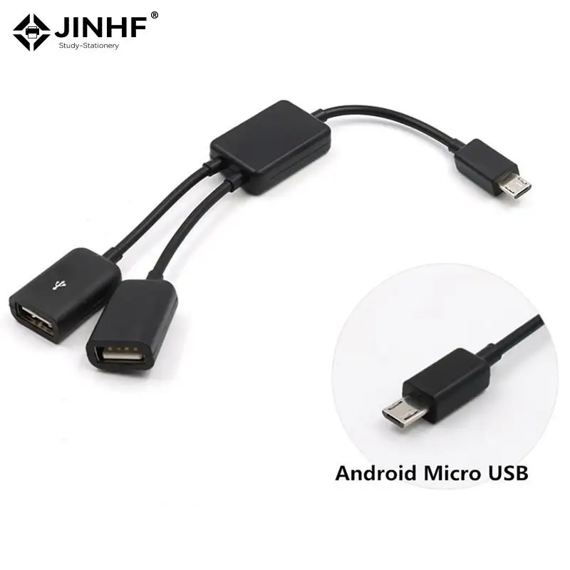 1Pcs 2in1 Micro USB Dual Host OTG Charge Hub Y Splitter Adapter Cable Tablet Black Data Cable For Android Smartphones Supply