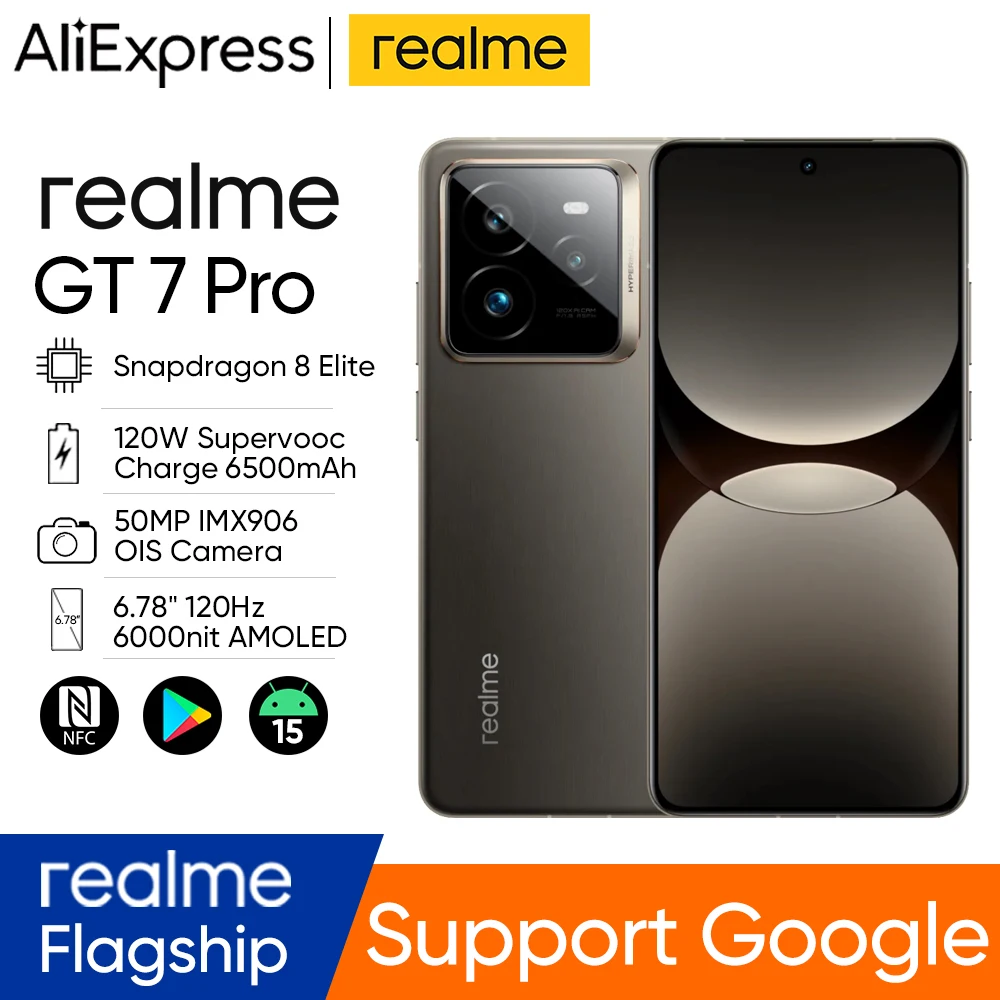 Unlocked Original Realme GT 7 Pro 6500mAh 120W Supervooc Snapdragon 8 Elite 6.78 Inch AMOLED 120Hz 50MP Sony IMX906 OIS IP68 69