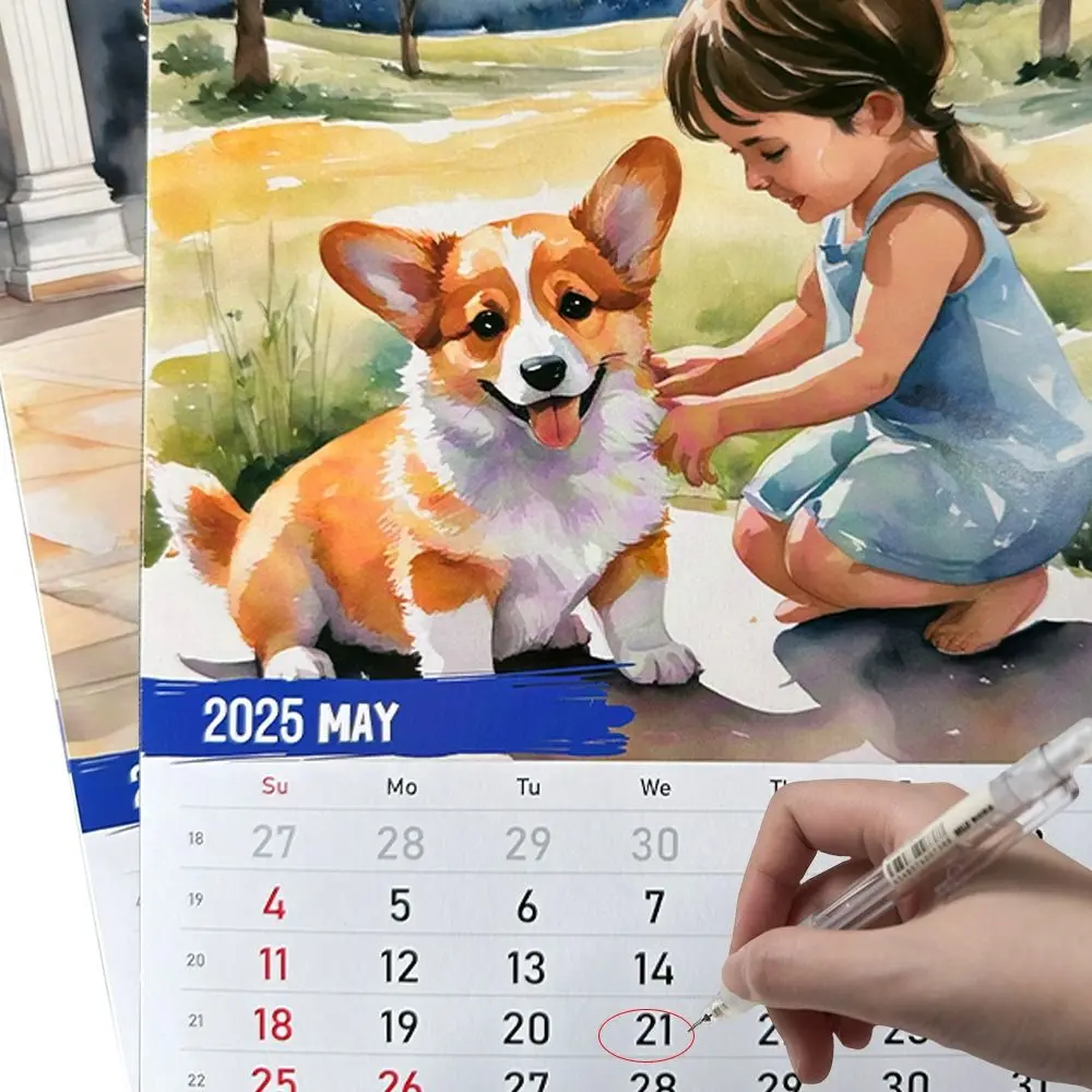 Corgi Wall Calendar para escola, pendurado papel, alta qualidade, 2025