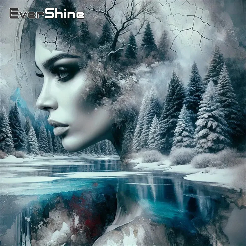 Evershine 5D DIY Diamant Stickerei Baum Fluss Landschaft Malerei Frau Bild Strass Mosaik Winter Handgemachte Hobby