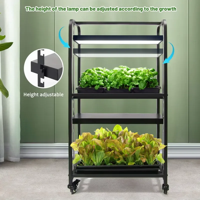120cm T8 LED Full Spectrum Aluminum Alloy Plant Growth Tube 4 Foot Shelf Hydroponics System Adjustable Height Movable Wheels