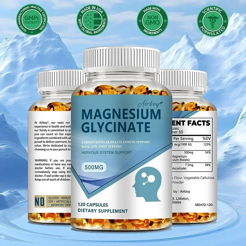 Magnesium Glycinate Capsules 500mg - Supports Bone Immune System, Heart Health, Promotes Natural Sleep, Soothes Nerves