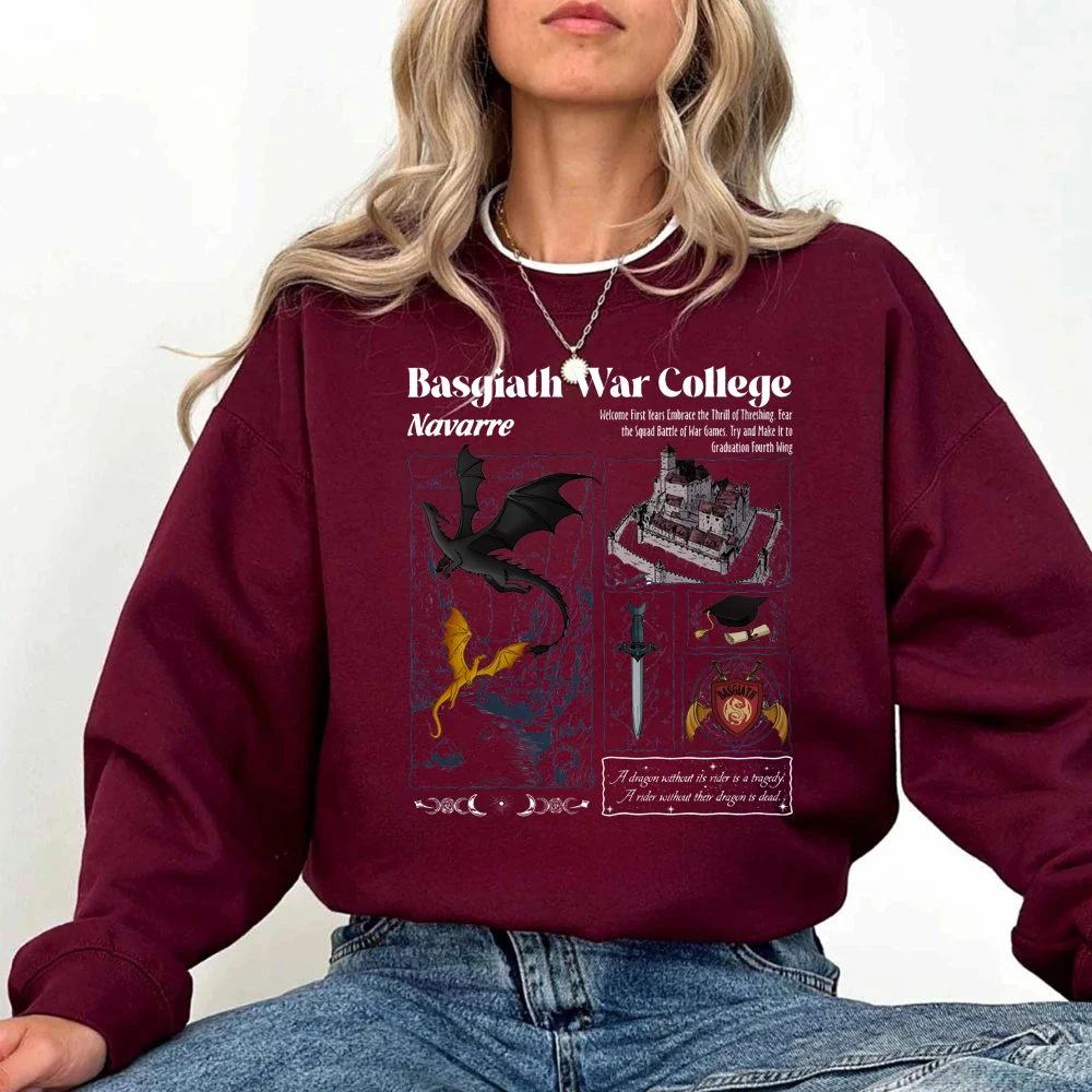 Basgiath War College Sweatshirts Fantasy Book Fourth Wing Sweatshirt Dragon Rider Hoodie Womens Clothing Fashion Hoodies Vintage