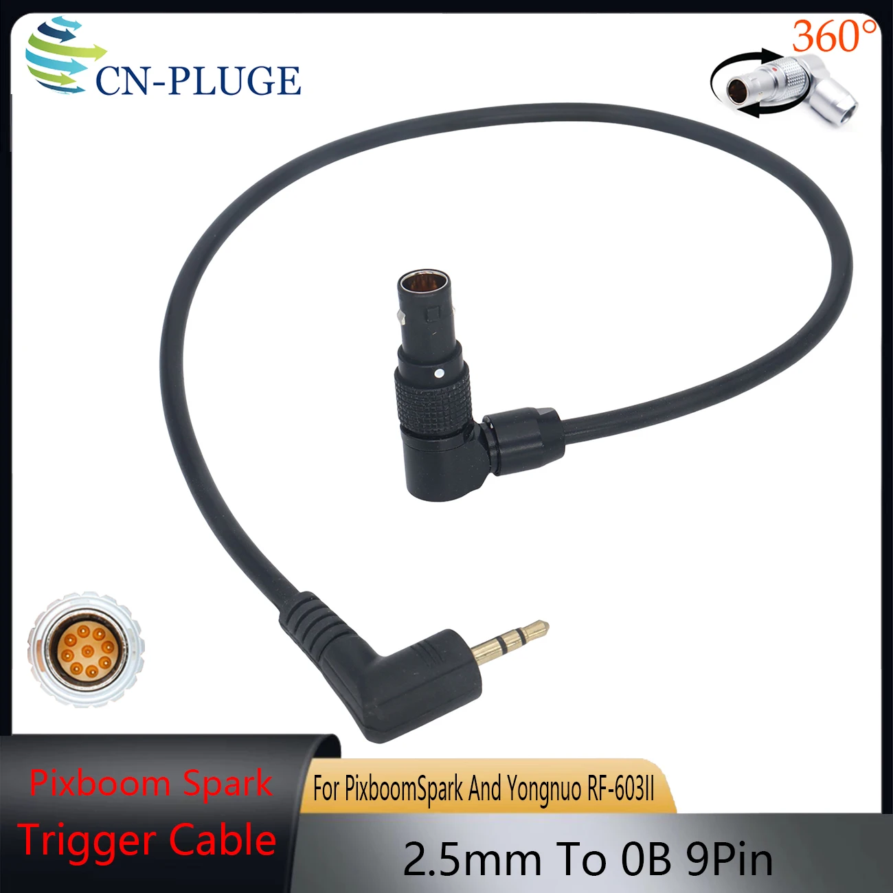 Pixboom Spark 9 Pin EXT to 2.5mm Trigger Cable for Pixboom Spark With Yongnuo RF-603 II Remote Trigger