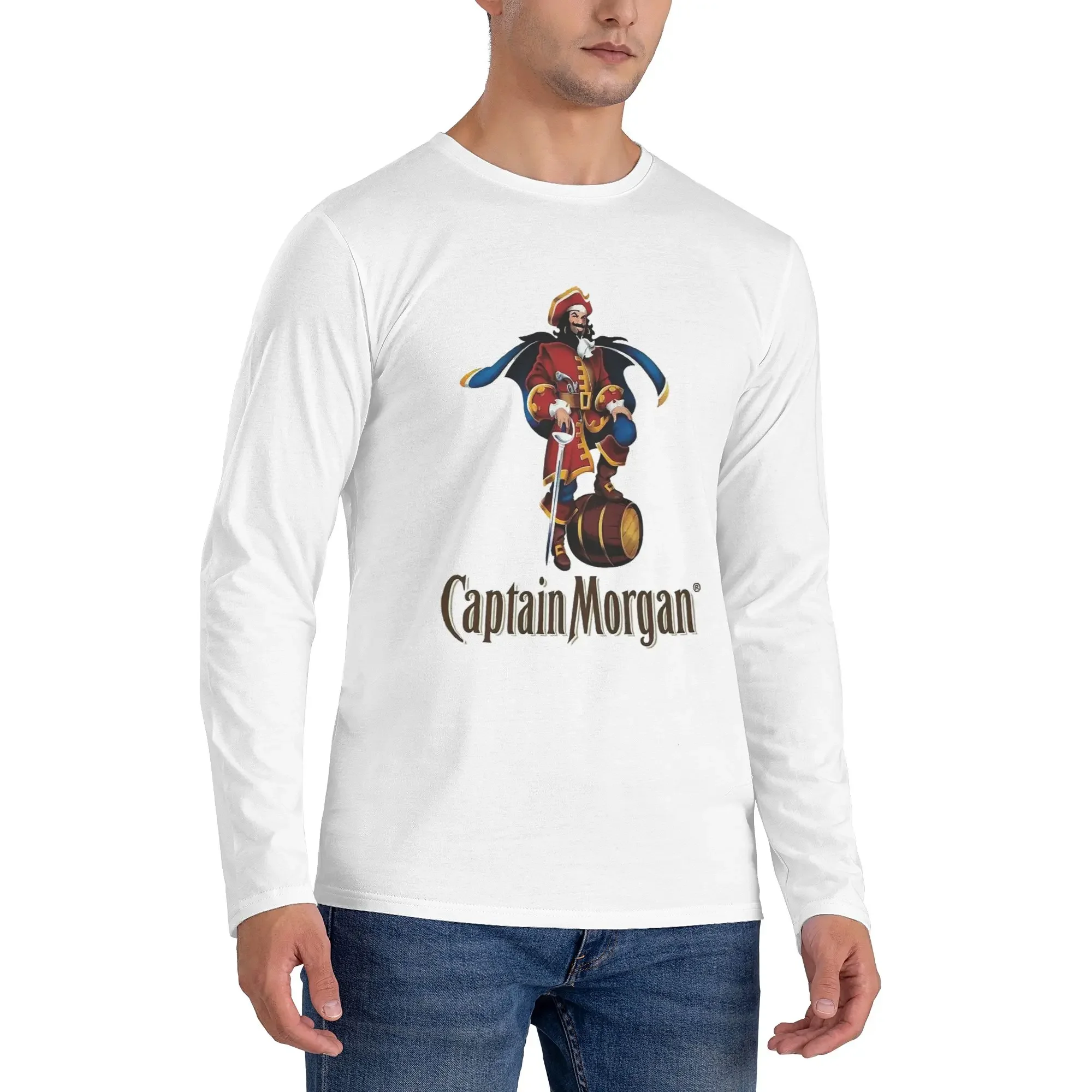 

Мужская футболка с длинными рукавами Captain Morgan, модные футболки с круглым вырезом, весенние и осенние мужские топы