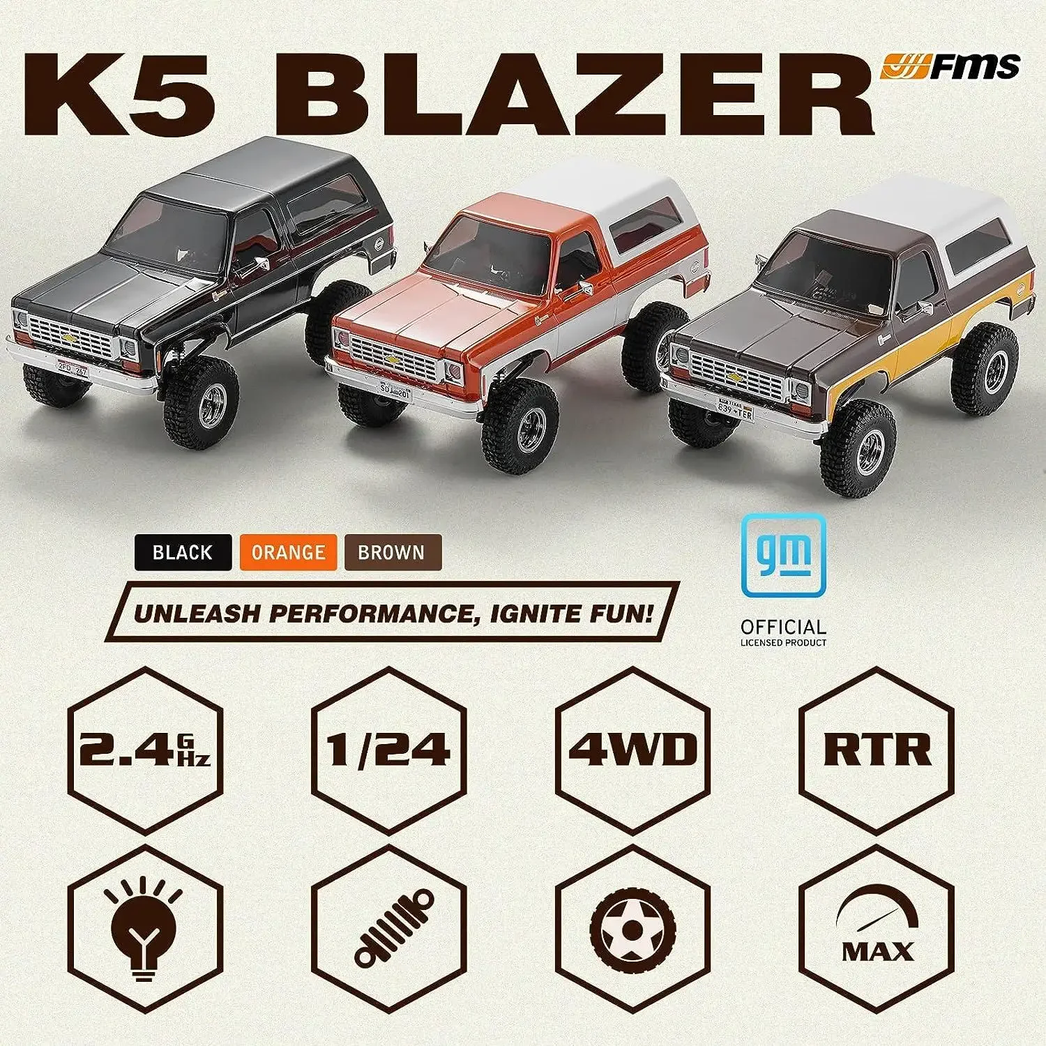 FMS 1/24 RC Crawler Officially Licensed K5 Blazer RC Car FCX24 RTR RC Pickup Truck Remote Control Car (Black)