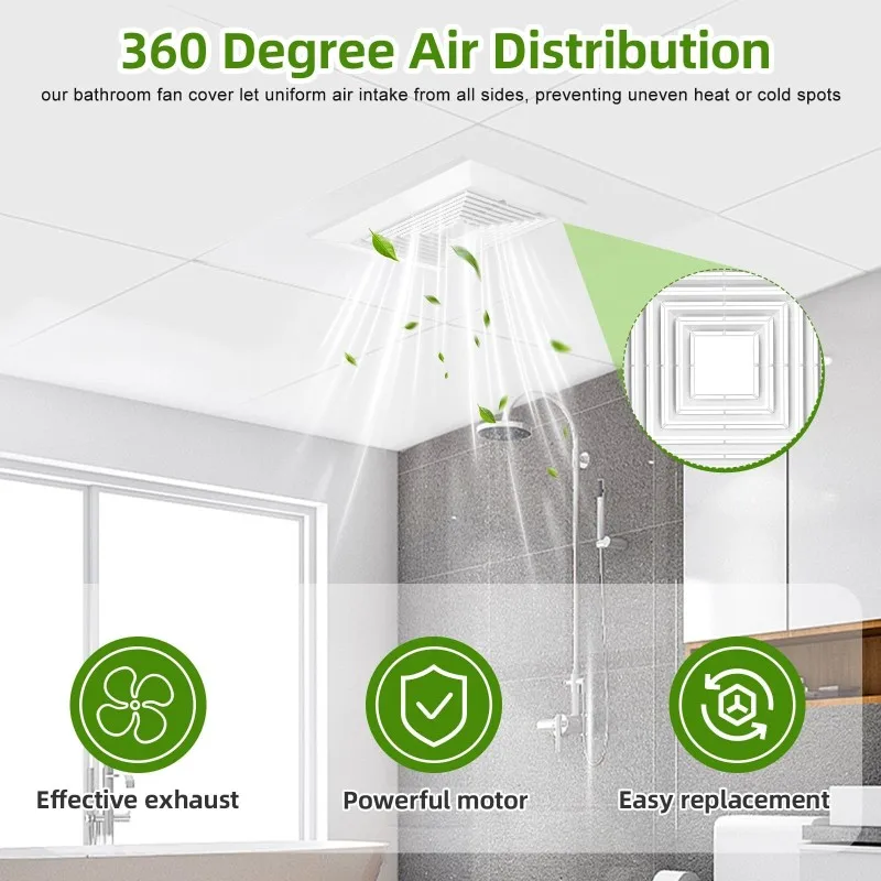 AC23-Bathroom Exhaust Fan Cover With Spring 28X28cm, Ceiling/Wall Mounted Grille,Fan Covers, Air Diffuser Ventilation Hood