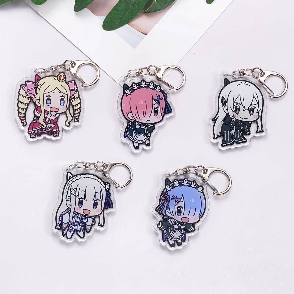 1/6Pcs Anime Re:ZERO - Starting Life in Another World Acrylic Car Keychain Accessories Cute Bag Charm Backpack Pendant Key Ring