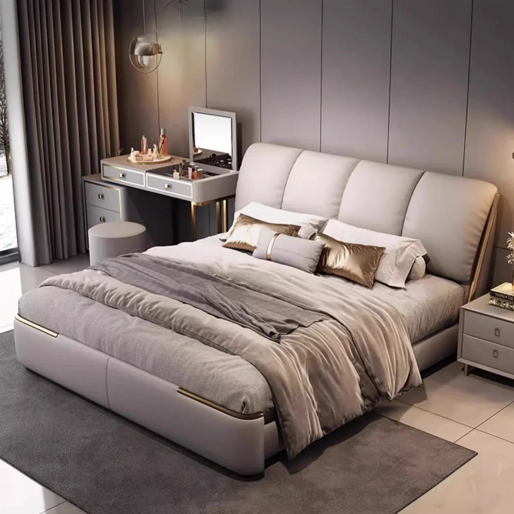 Marcos de cama modernos y elegantes, camas minimalistas europeas francesas para niños, tapicería doble, muebles para el hogar de Hotel Mobili Per La Casa
