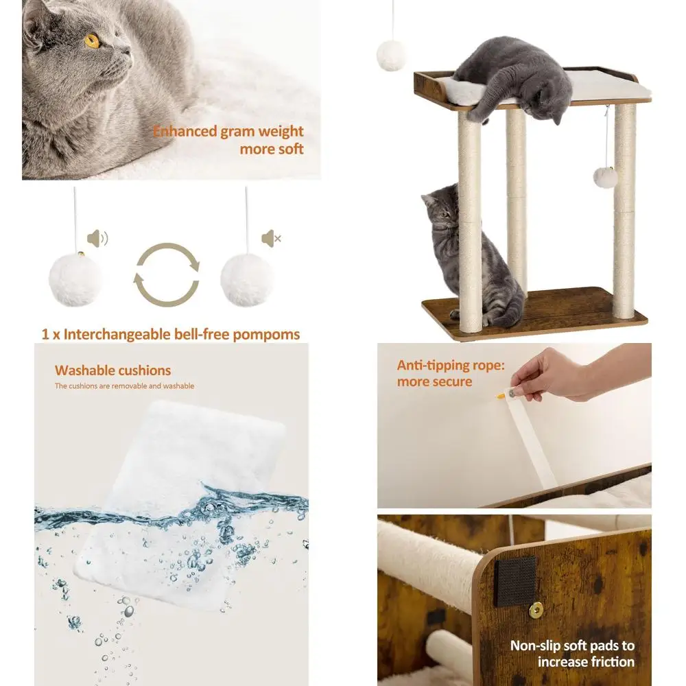 

Большая башня для кошачьего дерева 26,7 с 3 сизалевыми когтеточками, большая тарелка, коричневый в деревенском стиле для домашних кошек