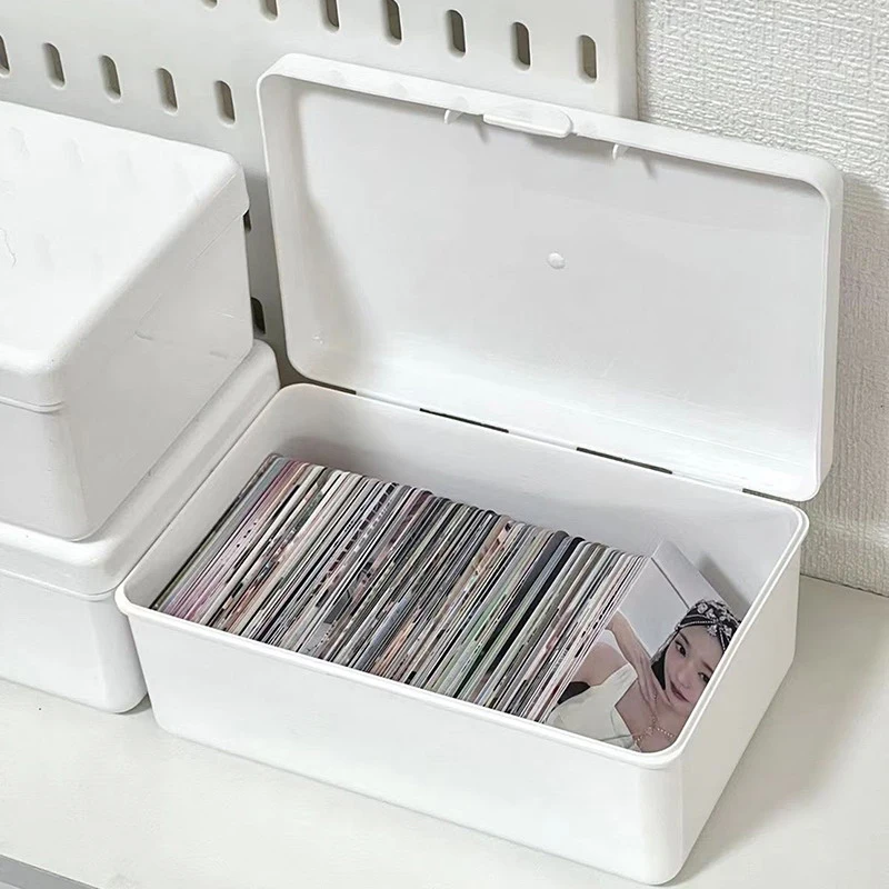 Cream Transparent Storage Box Flip Lid Desktop Organiser Photographic Card Storage Sort Hair Jewellery Jewellery Organiser