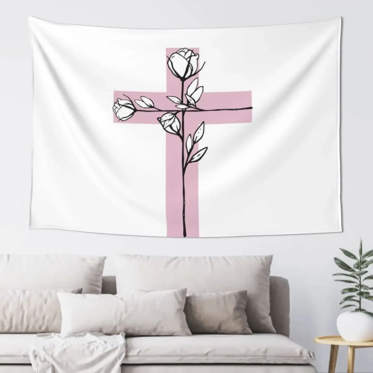 Pink Christian Cross Floral Tapestry Decor Home Aesthetic Home Decor Tapestry