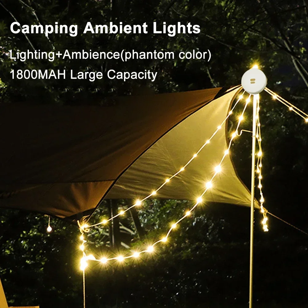 Portable Camping Lantern RGB Light USB Rechargeable Outdoor Flashlight Tent Decoration Colorful String Waterproof Emergency Lamp