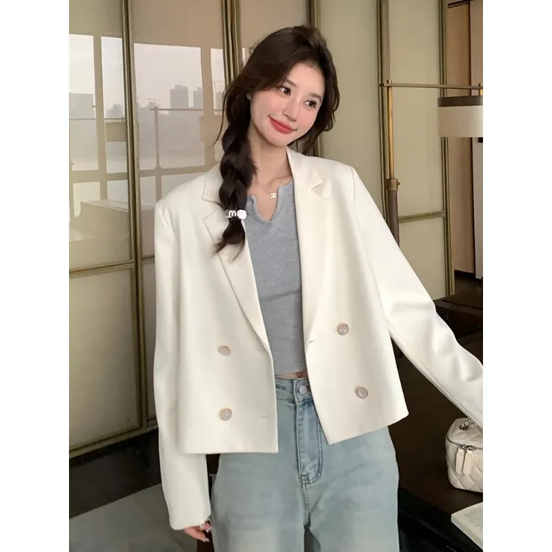 Casual branco pequeno terno jaqueta para mulher primavera e outono novo curto fino terno viajando all-match jaqueta