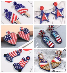 4th Fourth of July Jewelry Accessories Patriotic USA Independence Day American Flag Star Stripe Seed Beaded Slippers Earrings