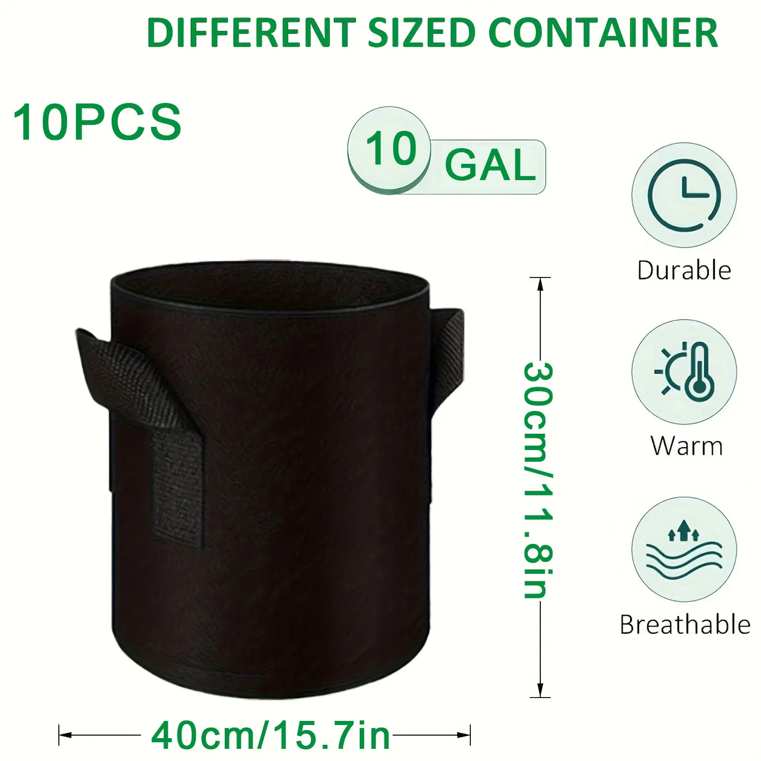 SPONDWILD 10-delige set Verdikte Aardappel Plantzak 3/5/7/10/15 Gallon Tuin Niet-geweven Stof Tuinieren Pot Groente Bloempot