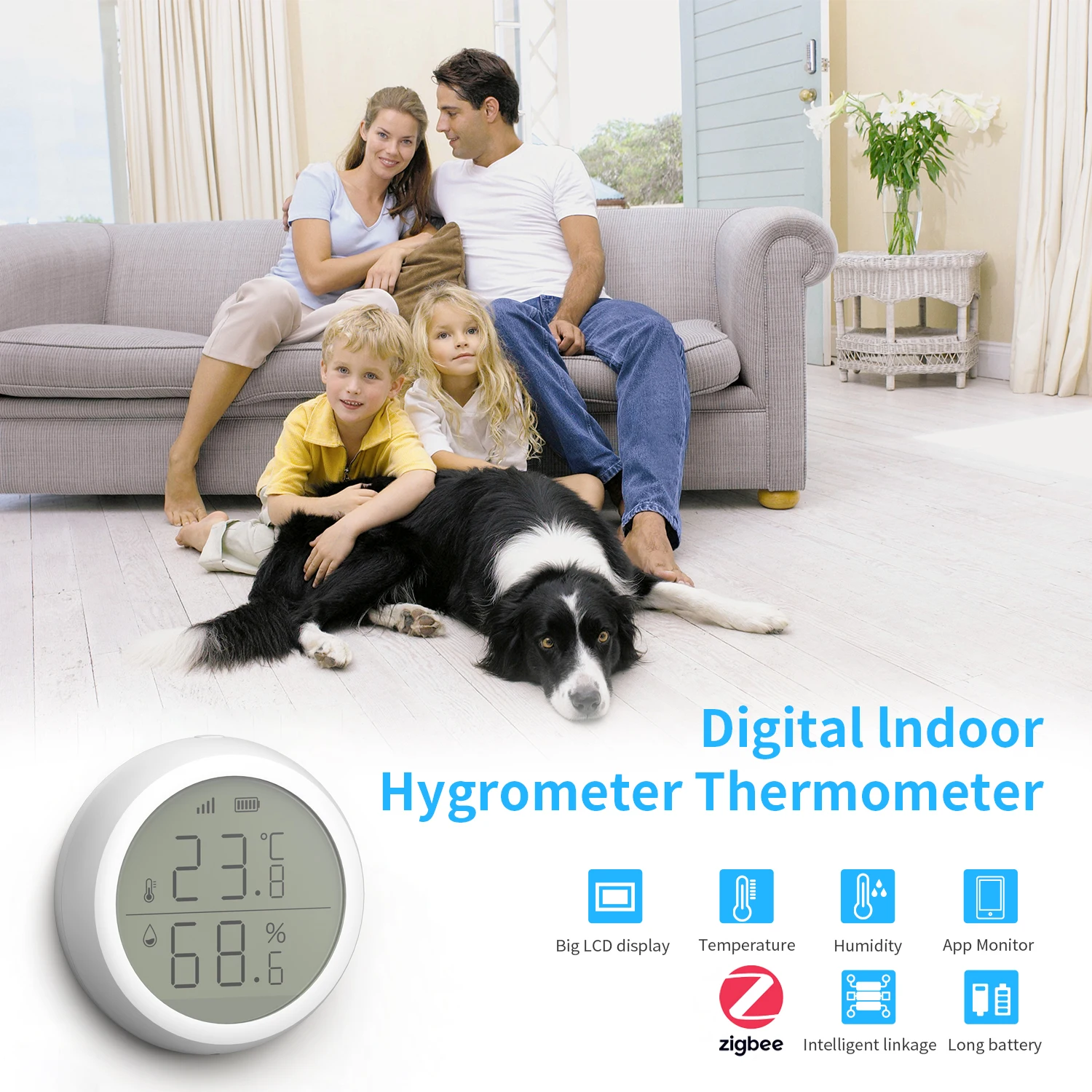 IHSENO Tuya ZigBee Smart Home Temperature And Humidity Sensor With LED Screen Works With Smart Life Google Assistant Require Hub