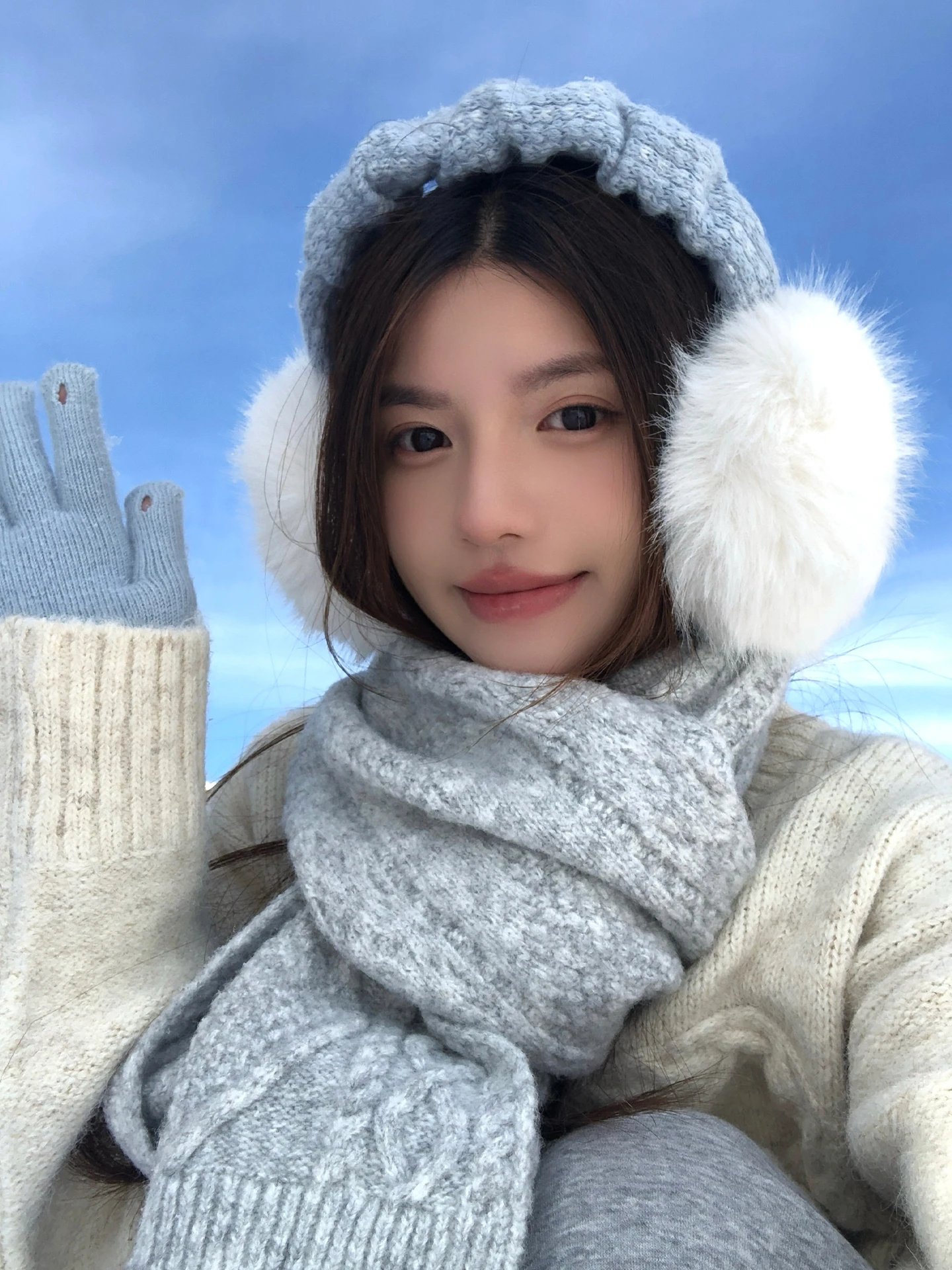 韓国スタイル暖かいブルーぬいぐるみイヤーマフ女性の冬屋外サイクリング耳カバー防寒耳パッドイヤーウォーマー