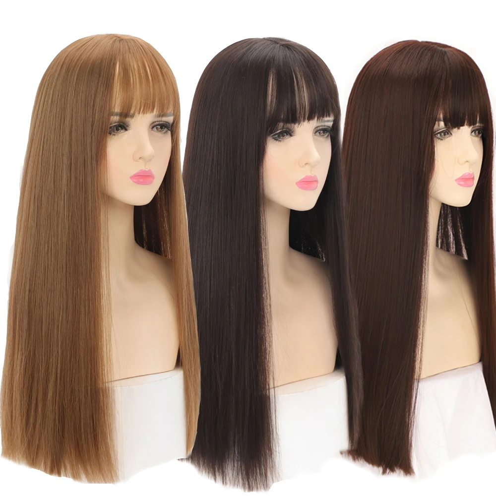 

24Inch Comic Girl Wig Long Straight Hair Wigs With Bangs For Black Women Heat Resistant Synthetic Cosplay Wigs