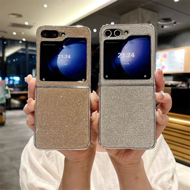 

For Samsung Galaxy Z Flip 6 5 4 3 5G Phone Case Fashion Crystal Diamond Glitter Blingbling Plating Frame Shock Protective Cover