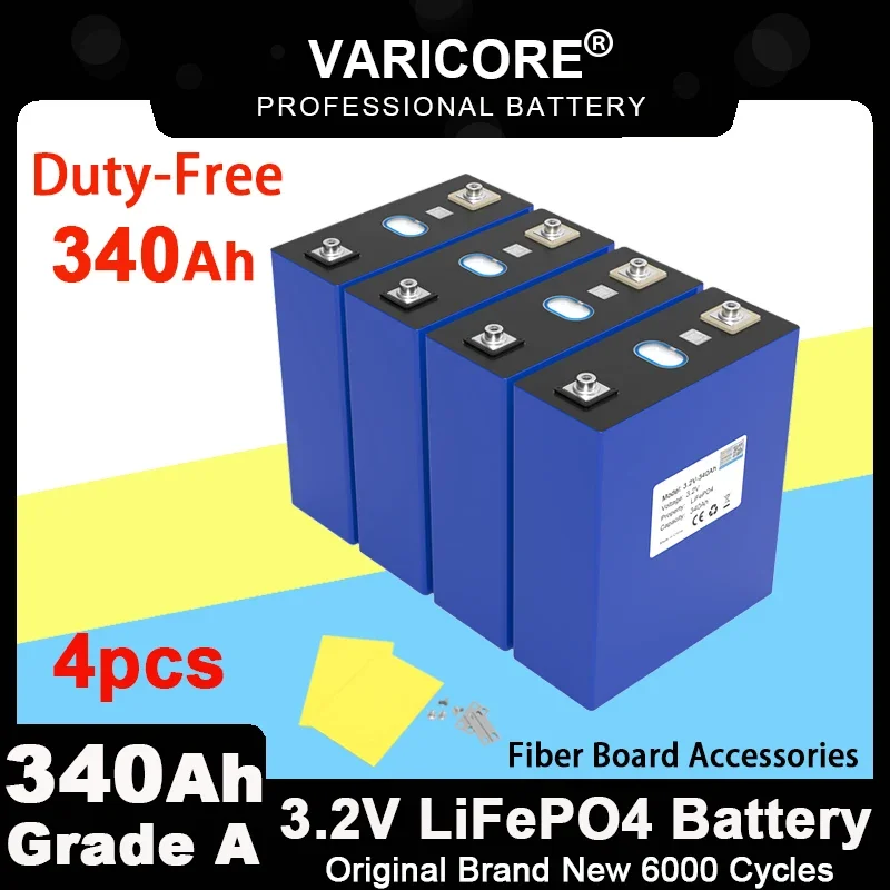 4pcs 3.2V 340Ah Lifepo4 Rechargeable Battery Lithium Iron Phosphate for 4s 12v 24v Travel Solar Campers Golf Cart Yacht Tax Free