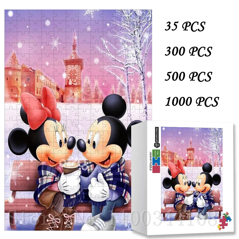 Disney Cartoon Mickey and Minnie Puzzles for Adults Decompression Game Yous Winter Snow Scenery Jigsaw Puzzles Christmas Gift