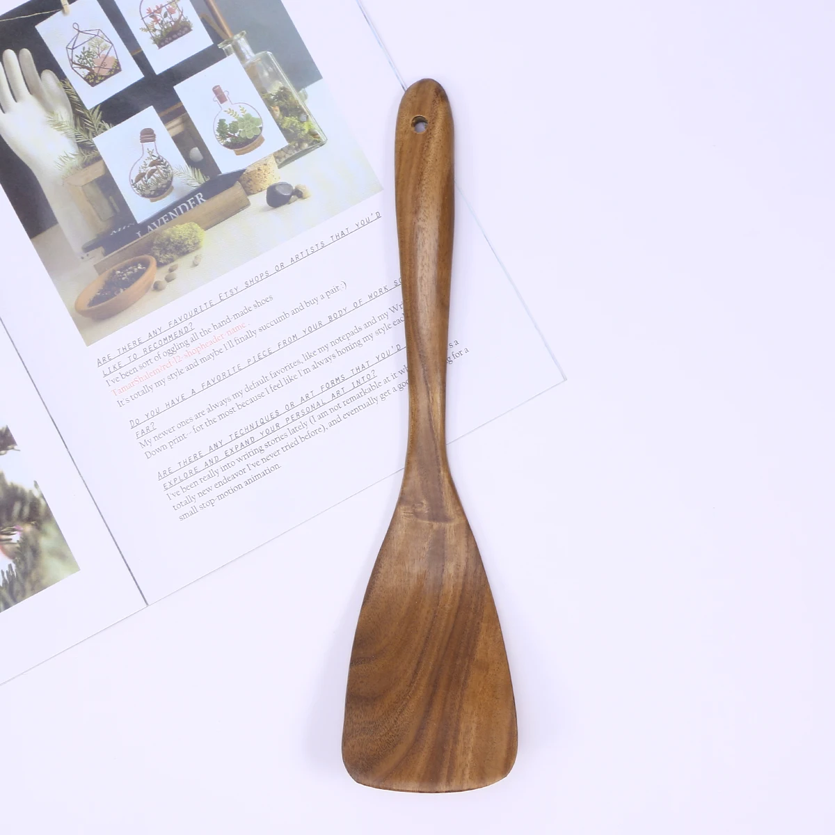 

Teak Wood Kitchen Gadget Beautiful Grain Cooking Utensils Wooden Turner Spatula Small Tools Heat Resistant Non Stick Pan